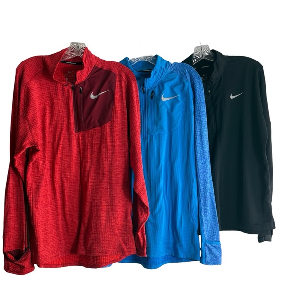 NIKE Men's Dri-Fit Therma-Sphere Element 1/2 Zip Red/Blue/Black Size L—Lot of 3
